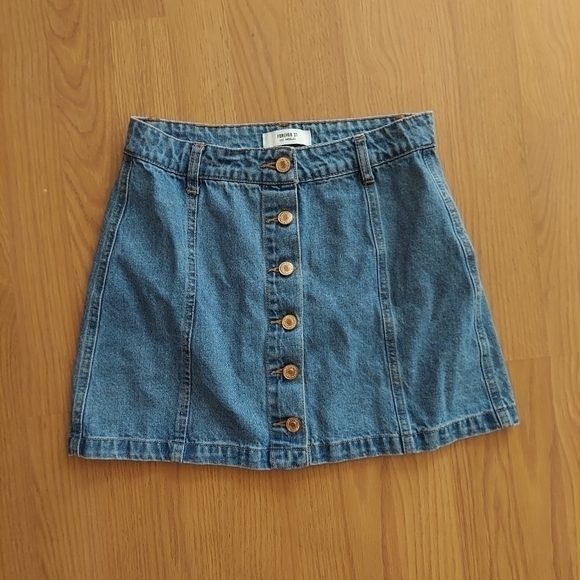 Forever 21 denim mini skirt button front jean blue belt loops 100% cotton sz 25 - Picture 1 of 6